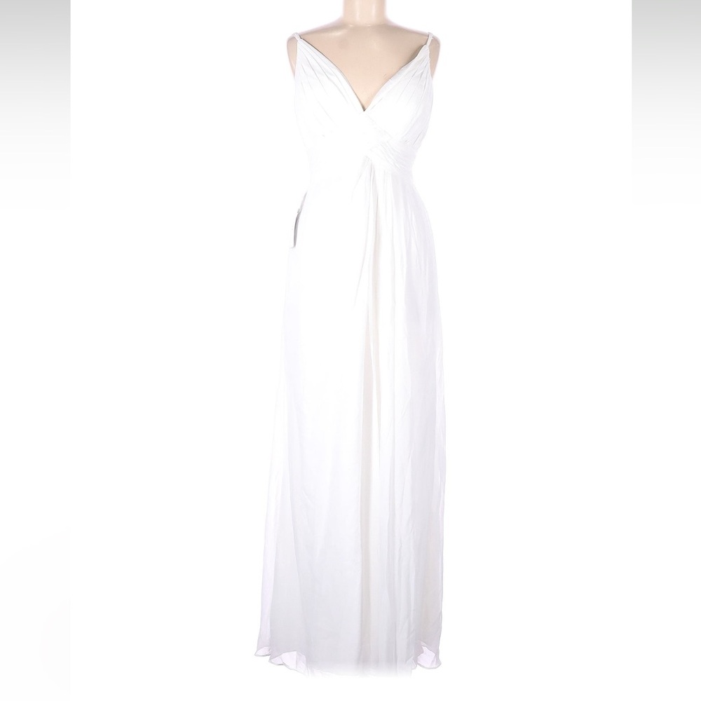 Azazie Maren Allure White Chiffon Lace Back Maxi Dress A6 NWT Bridal